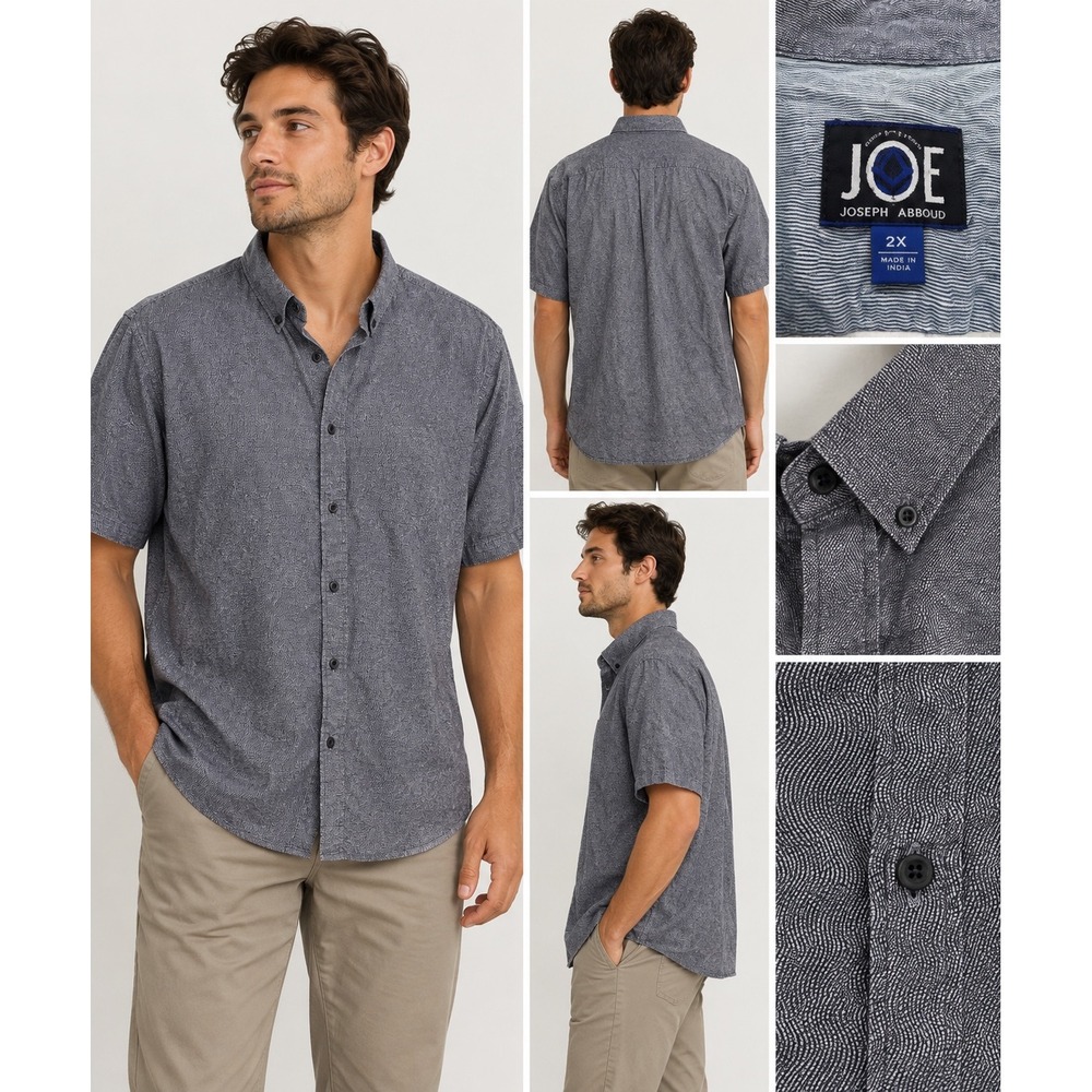 Joseph Abboud JOE Mens 2X Blue White Textured Wave Cotton Short Sleeve Shirt